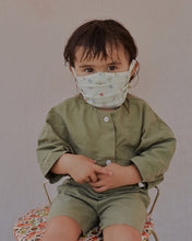 Load image into Gallery viewer, Mask for toddlers and kids. Held with 4 ties. Cream flowers.
