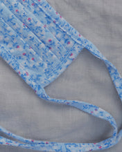 Load image into Gallery viewer, Mask for toddlers and kids. Held with 4 ties.  blue flowers