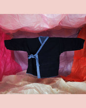 Load image into Gallery viewer, Reversible Upcycled Denim Kimono Jacket for toddlers and kids. Gender neutral
