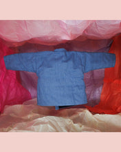 Load image into Gallery viewer, Reversible Upcycled Denim Kimono Jacket for toddlers and kids. Gender neutral