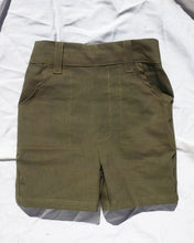 Load image into Gallery viewer, Olive green Short for toddlers and kids/ High waisted and 2 pockets.