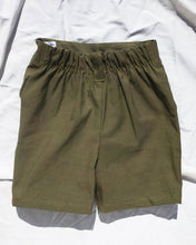 Load image into Gallery viewer, Olive green Short for toddlers and kids/ High waisted and 2 pockets.