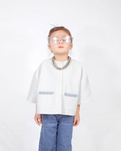 Load image into Gallery viewer, Premium Upcycled Cotton Button Up Top Stripes with Denim Pockets. Gender neutral for toddlers and kids