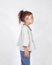 Load image into Gallery viewer, Premium Upcycled Cotton Button Up Top Stripes with Denim Pockets. Gender neutral for toddlers and kids