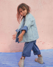 Load image into Gallery viewer, Kimono reversible jacket kids. Stripes and denim. Gender Neutral