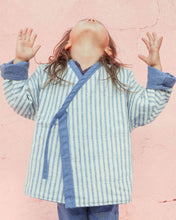 Load image into Gallery viewer, Kimono reversible jacket kids. Stripes and denim. Gender Neutral