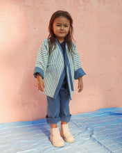 Load image into Gallery viewer, Kimono reversible jacket kids. Stripes and denim. Gender Neutral