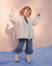 Load image into Gallery viewer, Kimono reversible jacket kids. Stripes and pink. Gender Neutral