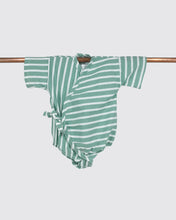 Load image into Gallery viewer, Baby Kimono Onesie Green Stripes Cotton
