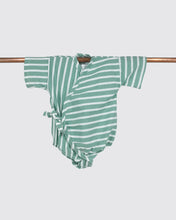 Load image into Gallery viewer, Baby Kimono Onesie Green Stripes Cotton