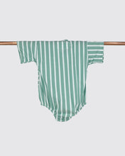 Load image into Gallery viewer, Baby Kimono Onesie Green Stripes Cotton