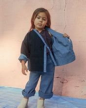 Load image into Gallery viewer, Reversible Upcycled Denim Kimono Jacket for toddlers and kids
