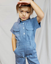 Load image into Gallery viewer, The Two pieces denim set is unisex perfect for toddlers and kids. Jumpsuit looking 
