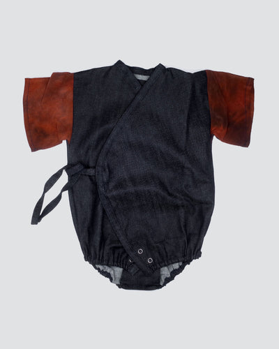 Baby denim kimono wrap with silk sleeves detail 