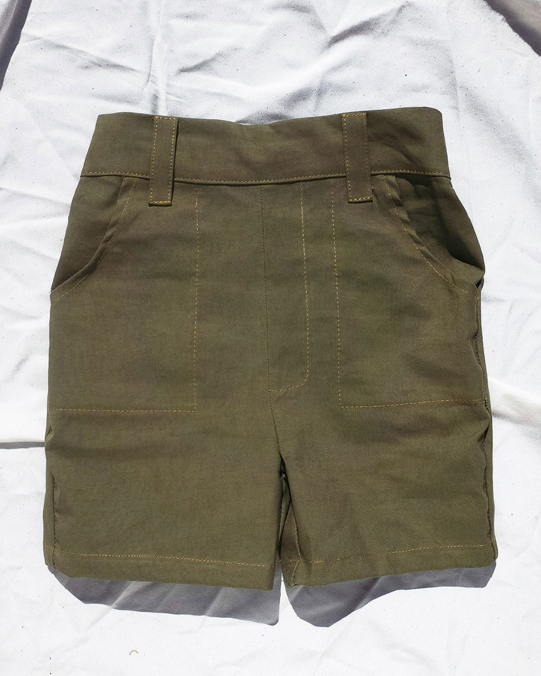 Olive green Short for toddlers and kids/ High waisted and 2 pockets.