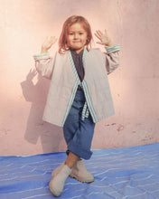 Load image into Gallery viewer, Kimono reversible jacket kids. Stripes and pink. Gender Neutral 
